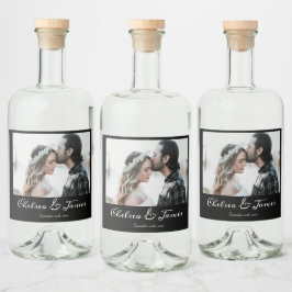 Custom Foto Calligraphy Black Wedding Verlobung Alkoholflaschenetikett