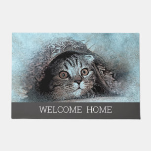 Custom Foto Cat Kitty Begrüßung Zuhause grau Fußmatte