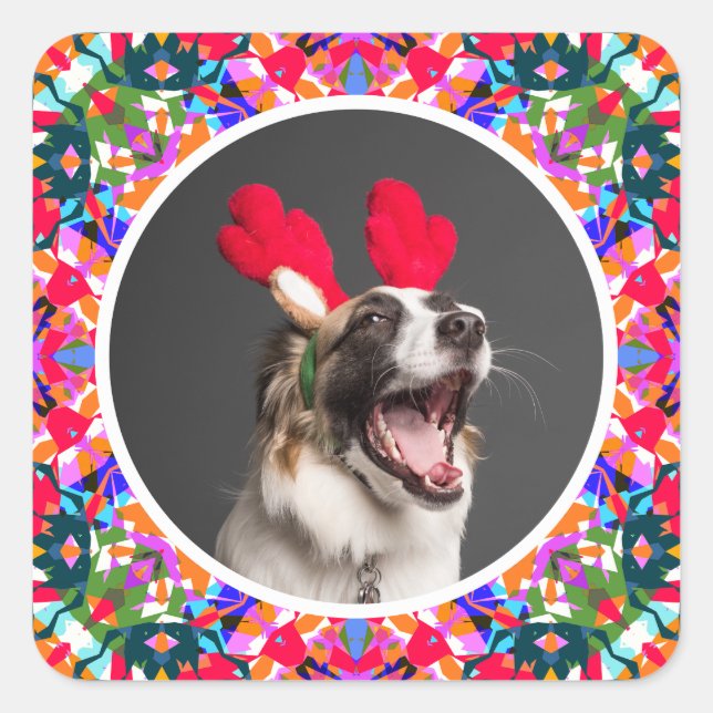 Custom Foto Christmas Dog Mum Vater Scrapbook Quadratischer Aufkleber (Vorderseite)