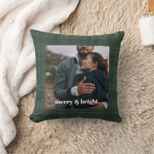 Custom Foto Christmas Merry & Bright   Modern Kissen