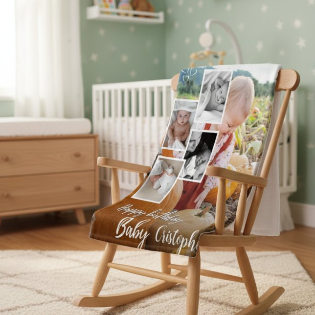 Custom Foto Collage Baby Geburtsname Sherpadecke (Von Creator hochgeladen)