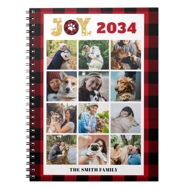 Custom Foto Collage Dog Lover Red Buffalo Kariert Notizblock (Vorderseite)