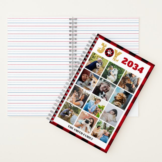 Custom Foto Collage Dog Lover Red Buffalo Kariert Notizbuch (Innen)