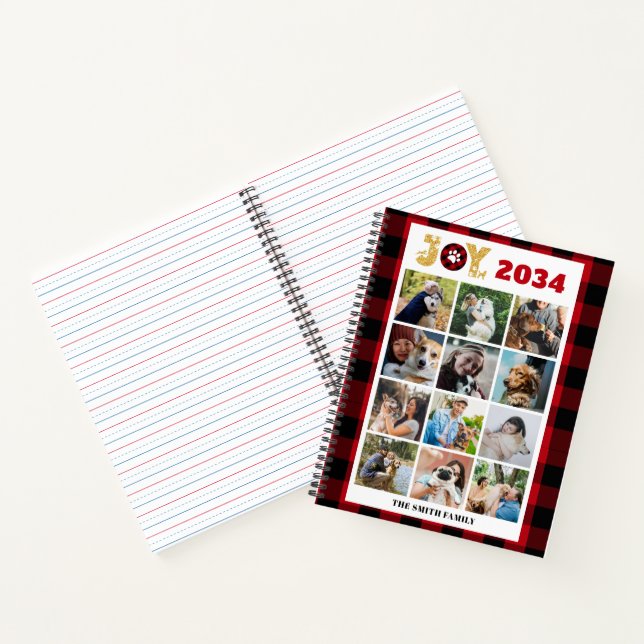 Custom Foto Collage Dog Lover Red Buffalo Kariert Notizbuch (Innenseite)