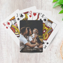 Custom Foto Collage Familienname Black Poker Cards
