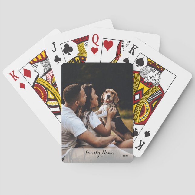 Custom Foto Collage Familienname weiße Pokerkarten (Rückseite)