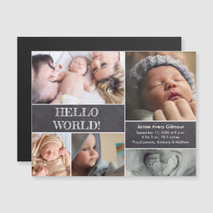 Custom Foto Collage Hello World Babys Magneteinladung