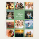 Custom Foto Collage Instagram Stilvolle Dusty Gree Planer<br><div class="desc">Dieser niedliche und moderne,  Instagram-freundliche Collage-Planer auf staubgrünem Hintergrund hat Platz für Ihren individuelle Name,  für Ihren Beruf oder den Namen der Schule. Passen Sie Ihre Lieblings-Fotos an und starten Sie das Jahr mit einem personalisierten Planer. Platz für 11 Bilder auf der Vorderseite sowie ein großes auf der Rückseite.</div>