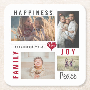 Custom Foto Collage Liebe Joy Family Rechteckiger Pappuntersetzer