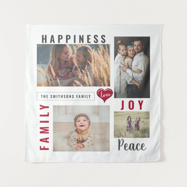 Custom Foto Collage Liebe Joy Family Wandteppich (Vorderseite)