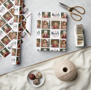 Custom Foto Collage "Merry Christmas Wrapping Pa Geschenkpapier