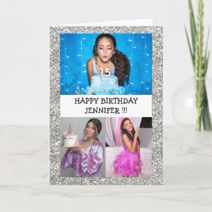 Custom Foto Collage Name Glitzer Glückwunsch Gebur Karte