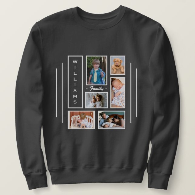 Custom Foto Collage Personalisiert Men Dark Gray Sweatshirt (Design vorne)