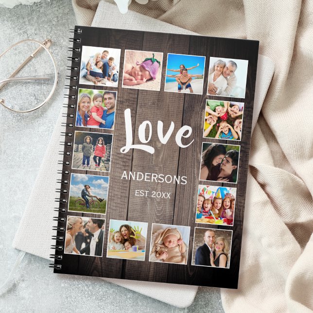 Custom Foto Collage Rustic Farmhouse Love Family Notizblock (Von Creator hochgeladen)