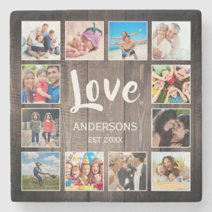 Custom Foto Collage Rustic Farmhouse Love Family Steinuntersetzer