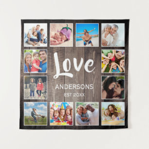 Custom Foto Collage Rustic Farmhouse Love Family Wandteppich