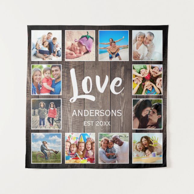 Custom Foto Collage Rustic Farmhouse Love Family Wandteppich (Vorderseite)