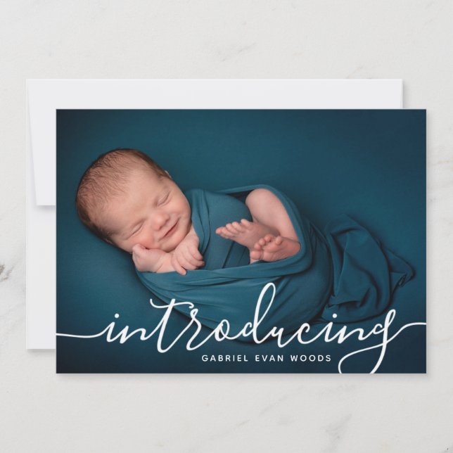 Custom Foto Collage Script Overlay Baby Birth Ankündigung (Vorderseite)
