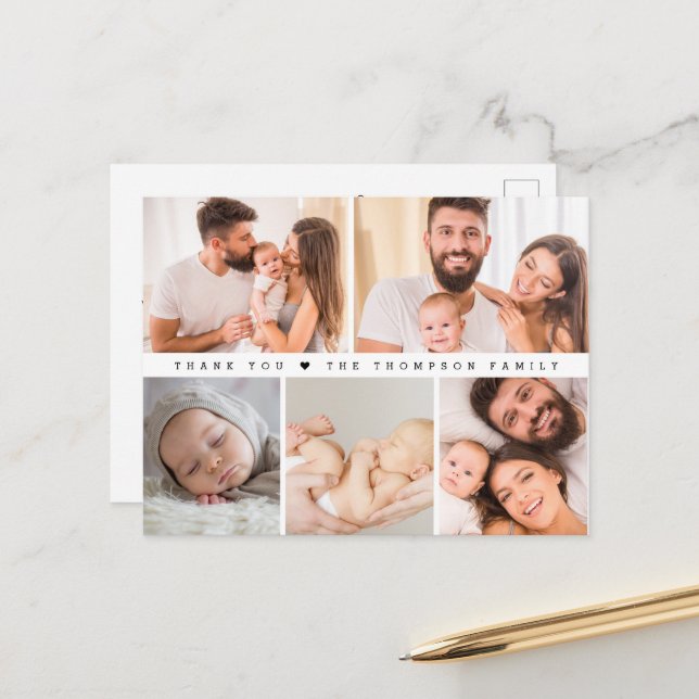 Custom Foto Collage Simple Baby Dusche Vielen Dank Postkarte (Vorderseite/Rückseite Beispiel)