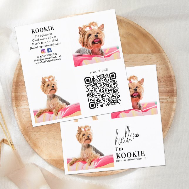 Custom Foto Collage Social Media Pet Influencer Quadratische Visitenkarte (Von Creator hochgeladen)