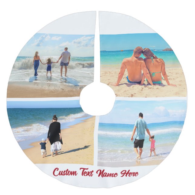 Custom Foto Collage Text Christmassen Tree Skirt Polyester Weihnachtsbaumdecke (Vorderseite)