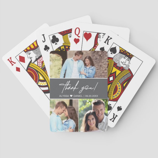 Custom Foto Collage Wedding Vielen Dank für Ihre U Spielkarten (Rückseite)