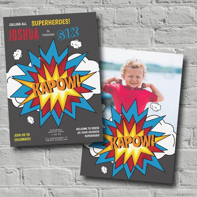 Custom Foto Comic Buch KAPOW Pop Geburtstag Einladung (Custom Photo Comic Book KAPOW Pop Art Birthday Invitation)