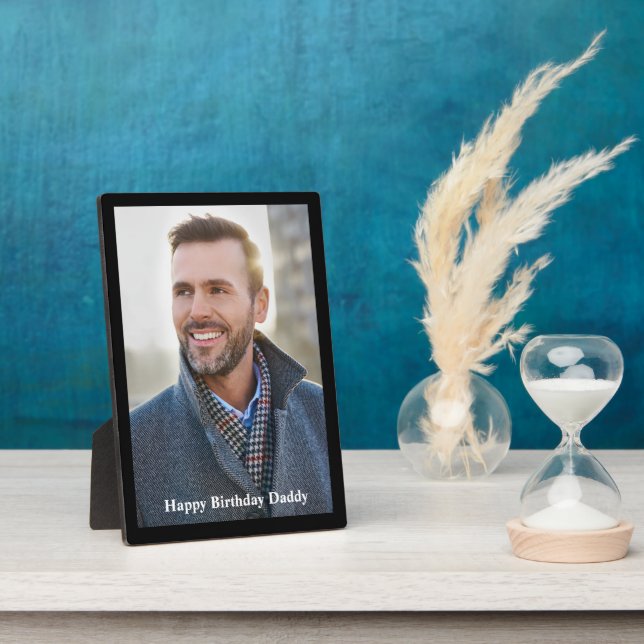 Custom Foto Daddy Birthday Black Trim personalisie Fotoplatte (Seite)