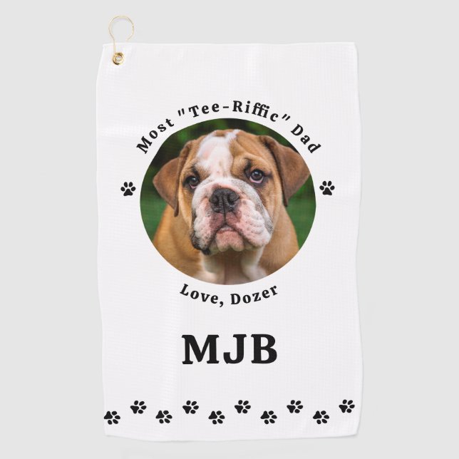 Custom Foto Dog Bester Vater je Golfer Schwarz Golfhandtuch (Vorderseite)