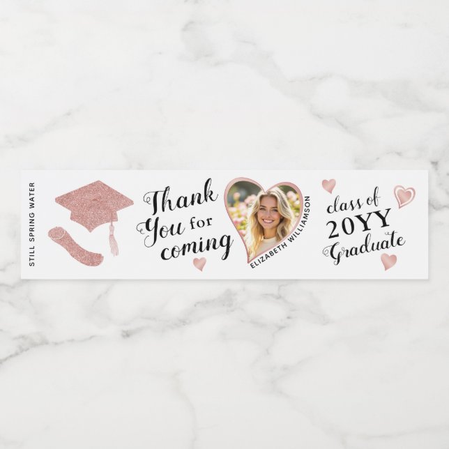 Custom Foto Elegant White Abschluss Vielen Dank (Einzelnes Label)