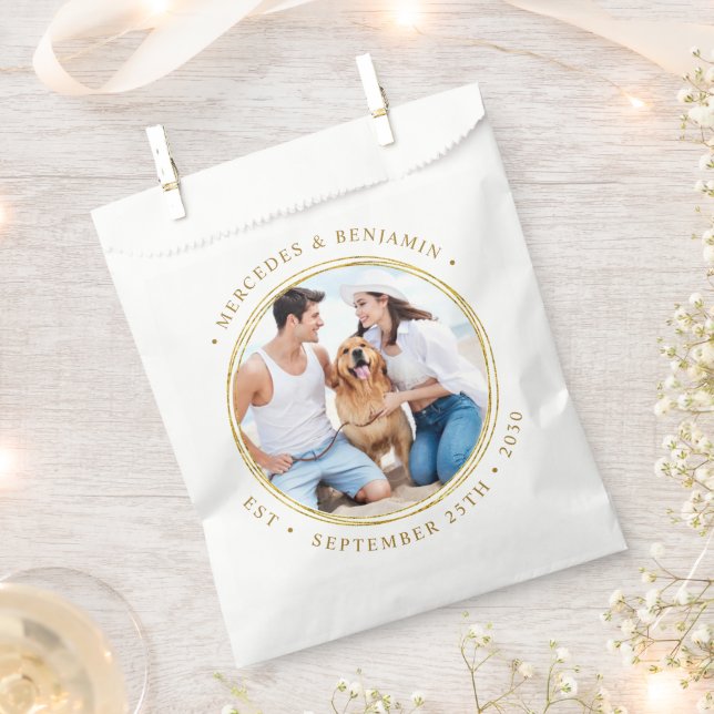 Custom Foto Elegante Gold Personalisierte Hochzeit Geschenktütchen (Ausgeschnitten)