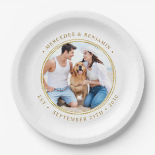Custom Foto Elegante Gold Personalisierte Hochzeit Pappteller