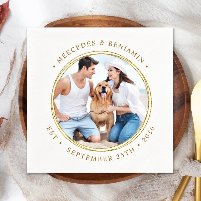 Custom Foto Elegante Gold Personalisierte Hochzeit Serviette (Von Creator hochgeladen)