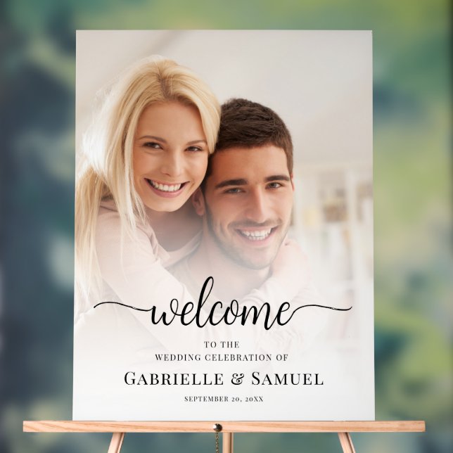 Custom Foto Elegante Hochzeit Willkommen Acrylschild (Neutral)