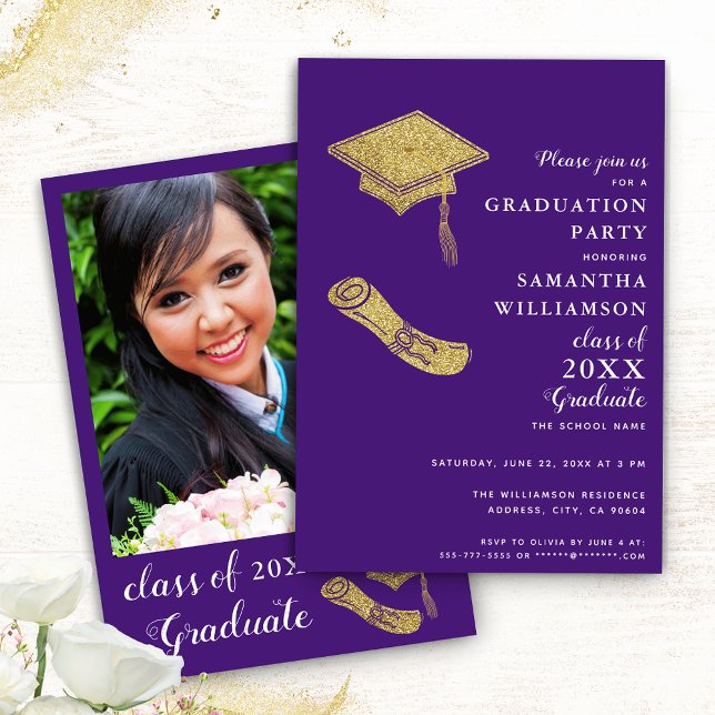 Custom Foto Elegante Lila Graduation Party Einladung (Von Creator hochgeladen)