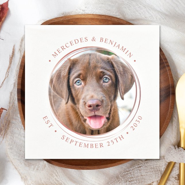 Custom Foto Elegante Rose Gold Persönliche Hochzei Serviette (Von Creator hochgeladen)