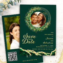 Custom Foto Emerald Green & Gold Elegant Save The Date