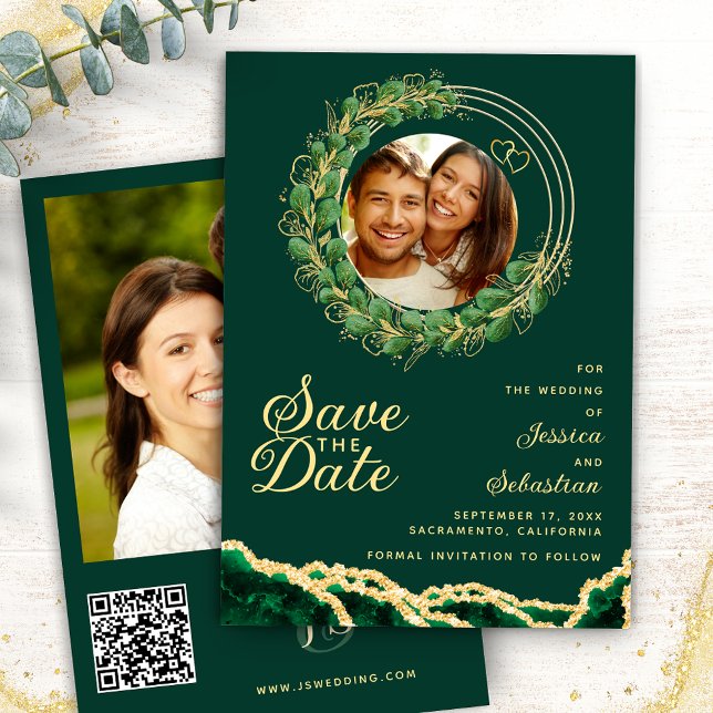 Custom Foto Emerald Green & Gold Elegant Save The Date (Von Creator hochgeladen)