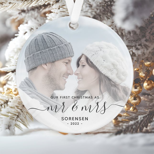 Custom Foto Erste Verheiratete Weihnachts-Grauschr Ornament (Von Creator hochgeladen)