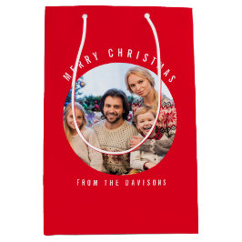 Custom Foto Familienname Frohe Weihnachts Rot Mittlere Geschenktüte