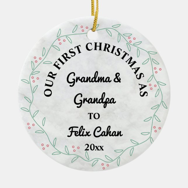 Custom Foto First Christmas als Oma & Opa Keramik Ornament (Vorne)