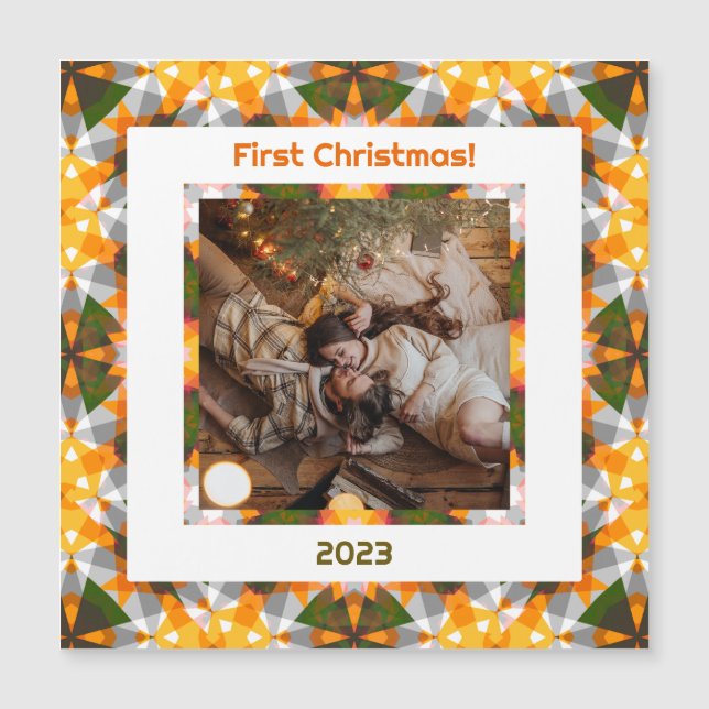 Custom Foto First Christmas New Weds New Zuhause Magnetkarte (Vorderseite)