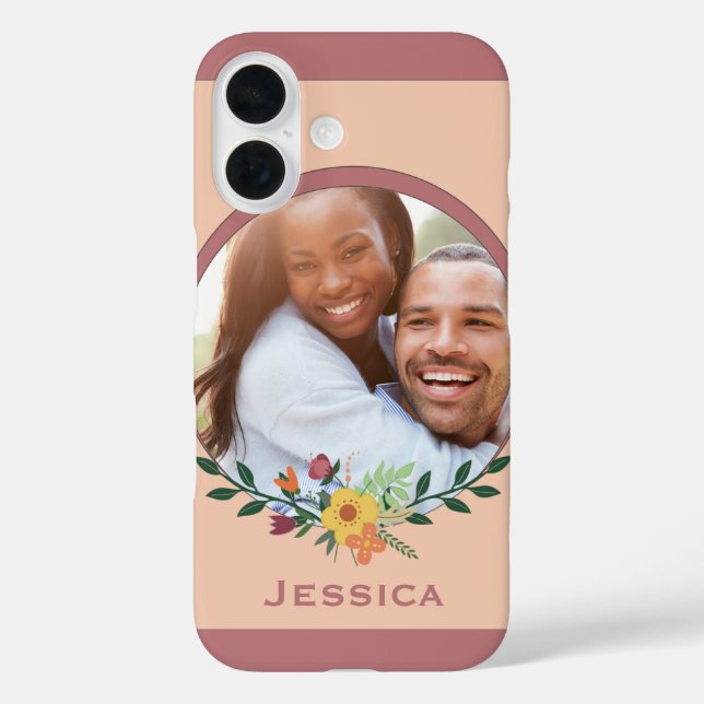Custom Foto floral Pink Personalisiert iPhone 16 Hülle (Rückseite)