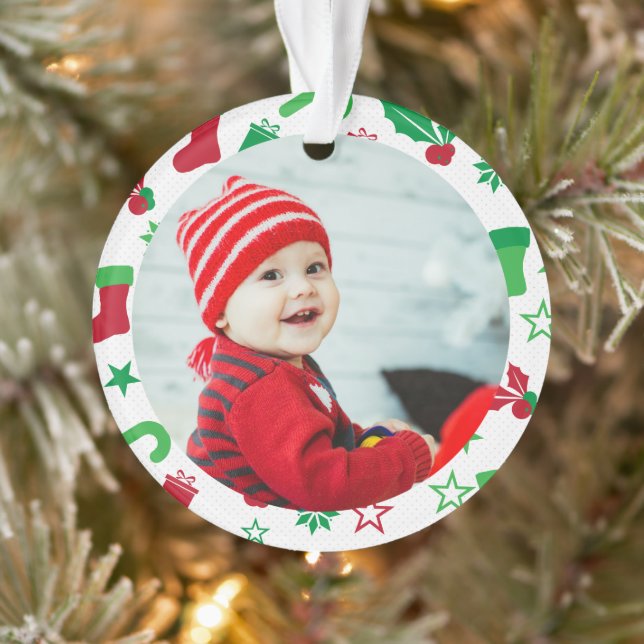 Custom Foto Frame Baby's First Christmas Holiday Ornament (Baum)