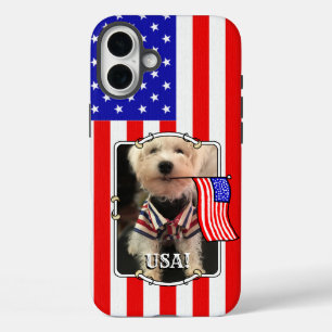 Custom Foto Frame USA American Flag Patriotic Fun iPhone 16 Plus Hülle