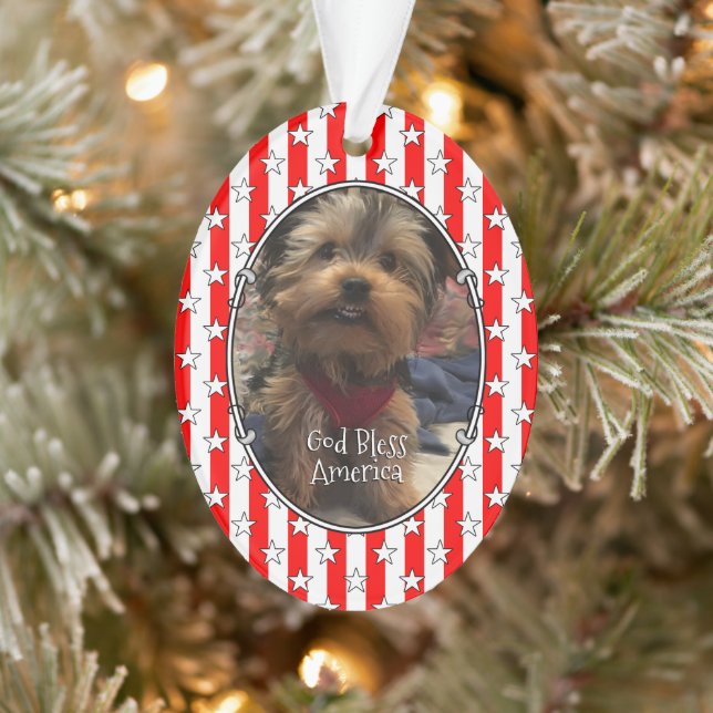 Custom Foto Frame USA American Flag Patriotic Fun Ornament (Baum)