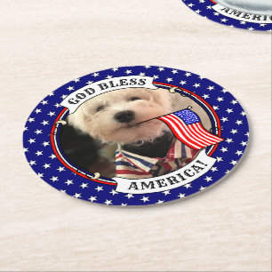 Custom Foto Frame USA American Flag Patriotic Fun Runder Pappuntersetzer