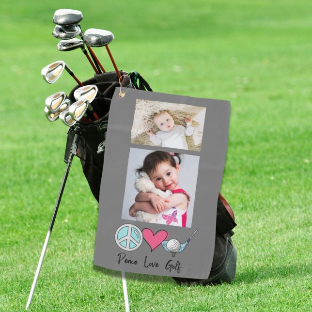 Custom Foto Frau Oma Mama Liebe Golf Golfhandtuch (Custom Photo Woman Grandma Mom Peace Love Golf Golf Towel)