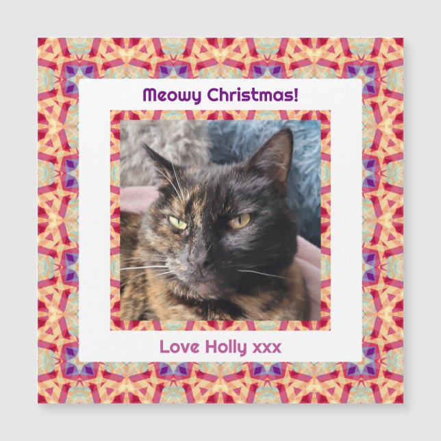 Custom Foto Frohe Weihnachts Jolly Pet Cat Kitten Magnetkarte (Vorderseite)