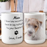 Custom Foto Funny Dog Mama Kaffeetasse<br><div class="desc">Überraschende Mama für ihren Geburtstag, Muttertag, oder einfach nur, weil mit diesem super niedlichen Hund Mutter Tasse . Mama... Ich Liebe, dass wir nicht einmal laut sagen müssen, dass ich dein Lieblingskind bin. Personalisieren Sie mit dem Lieblings-Haustier-Foto der Hunde-Mama und nennen Sie ihn. COPYRIGHT © 2020 Judy Burrows, Black Dog...</div>